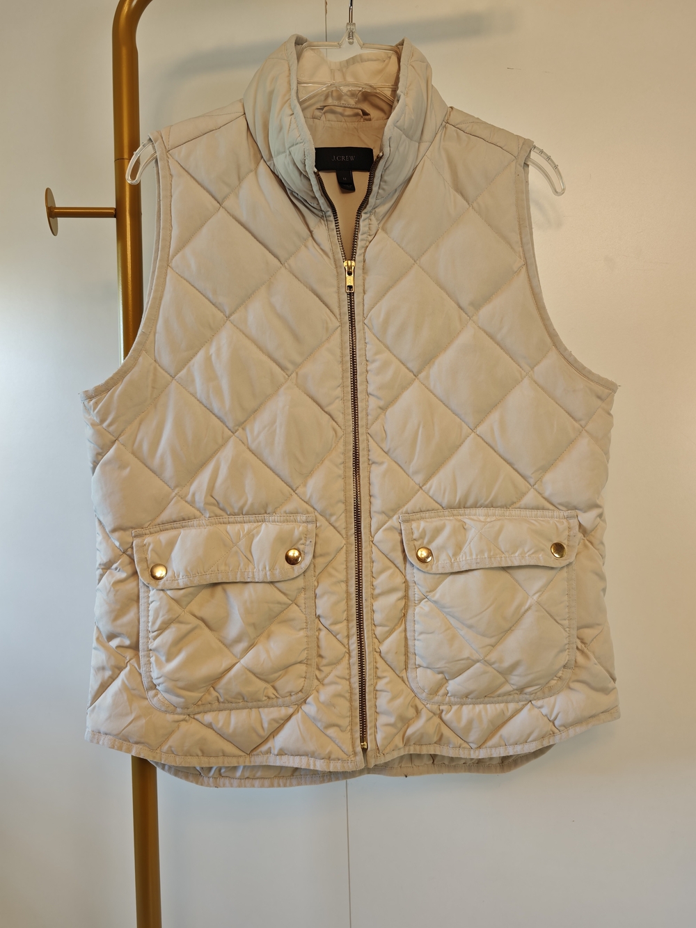 Preppy Old Money J. Crew Quilted Sleeveless Vest - Tan Equestrian Size Medium